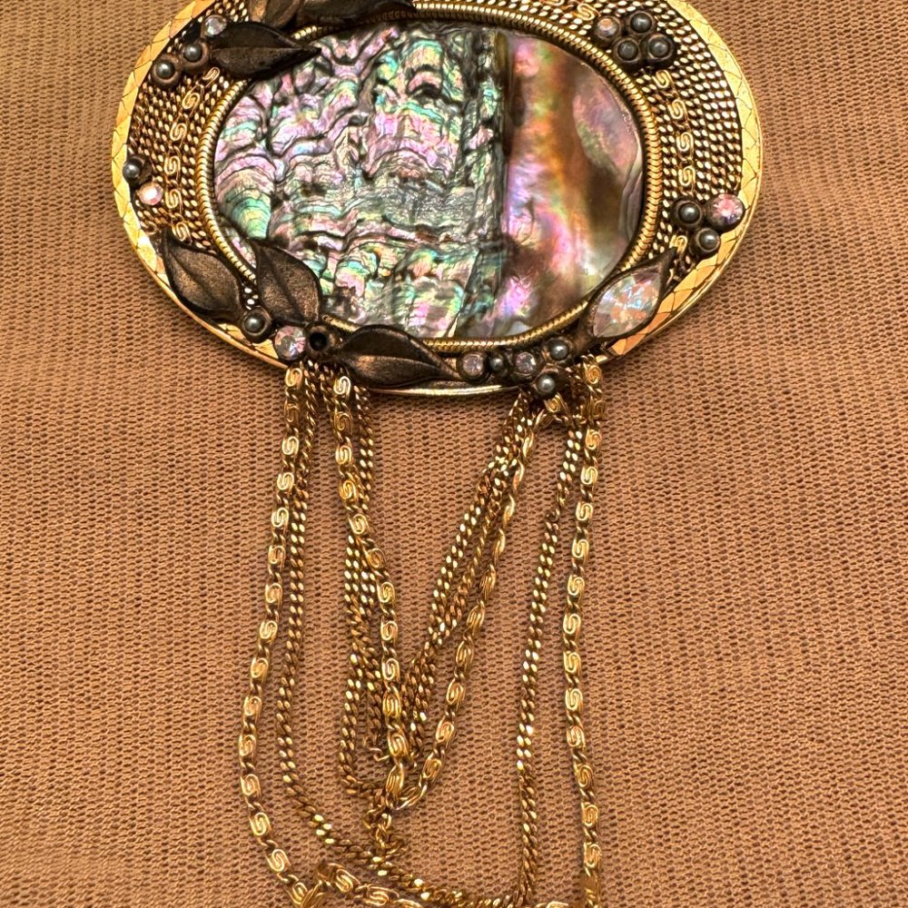 VTG PENDANT or PIN CHAMPAGNE GOLD Marena HDM Germany 18K GP Abalone Crystals